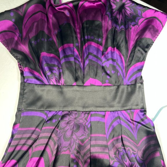 Express Silk Mini Surplice Dress Purple and Black size M  Retro Psychedelic - Picture 8 of 12